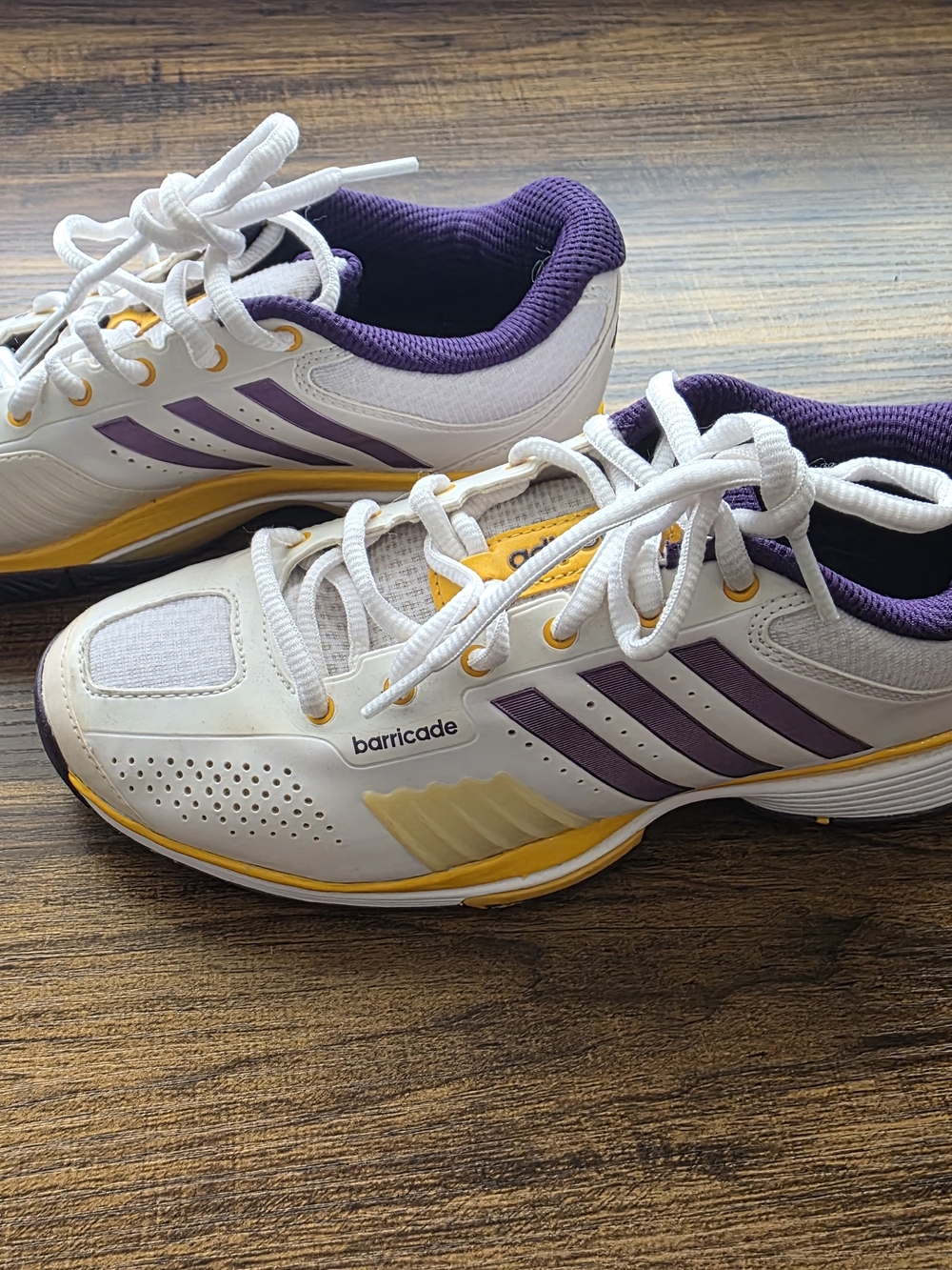 adidas Barricade Vintahe  White and Purple Barricade Tennis Shoes